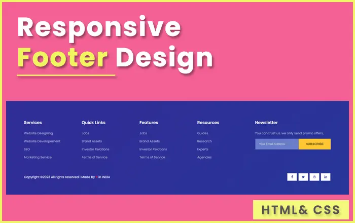 Simple Responsive Footer Design using HTML and CSS